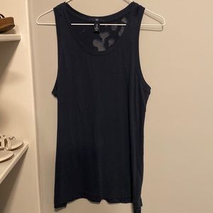 Navy blue sleeveless summer shirt.